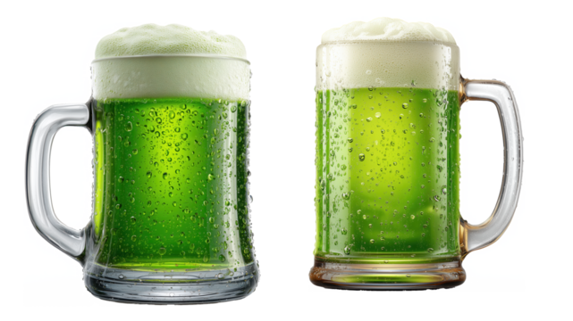 St.Patrik's Green Beer Glass with Bubbly Foam isolated on transparent background