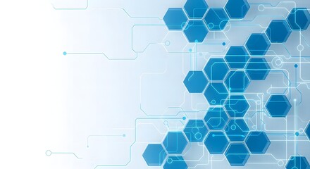 Futuristic digital science background with a glowing blue honeycomb structure and network connection lines