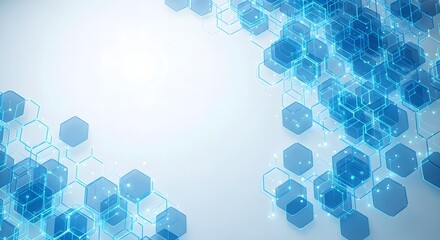 Futuristic science and technology concept with abstract blue hexagon shapes forming a complex digital network