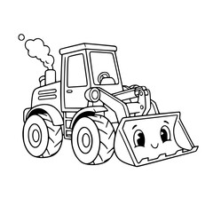Naklejka premium tractor isolated on white Smiley Front Loader: Cartoon Construction Vehicle for Kids