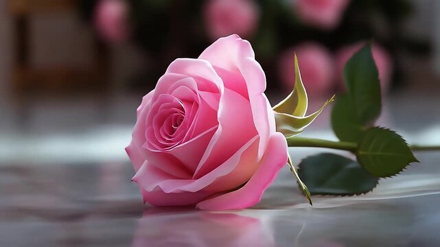 a delicate pink rose lying gently on a smooth