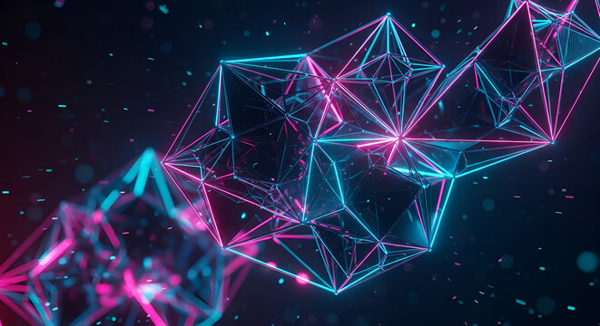 Abstract Glowing Neon Geometric Structure With Lines and Triangle Shapes - Powered by Adobe