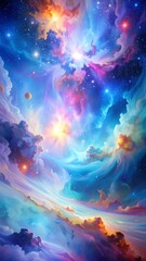 A vibrant celestial panorama, showcasing swirling nebulas and colorful nebulae, with a blend of warm and cool hues, creating a mesmerizing cosmic landscape.