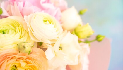 Soft Pastel Ranunculus Flowers in a Gentle Bouquet.