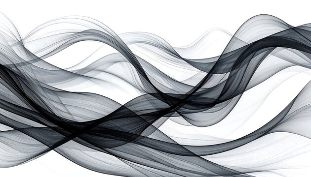 Abstract design featuring flowing, layered lines of dark gray and black against a white background.