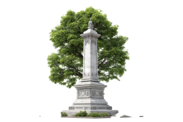 Classical Memorial Monument Column with Tree on Transparent Background