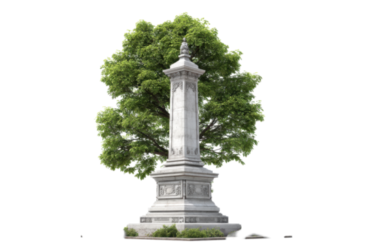 Classical Memorial Monument Column with Tree on Transparent Background