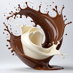 A dynamic swirl of milk chocolate and cream, showcasing the textures and colors of the delicious concoction against a simple background.