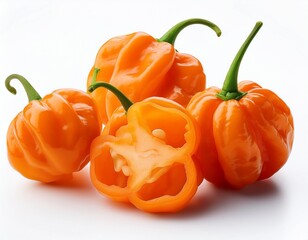 orange habanero peppers isolated on a white background