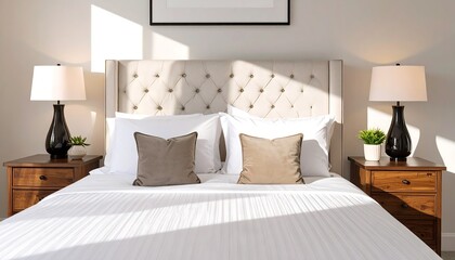 Bedroom interior, sunlight on bed