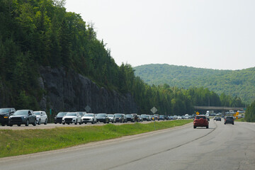 Canadian highway with traffic jams in places