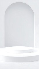 A minimalist white display podium with archway, perfect for showcasing products.
