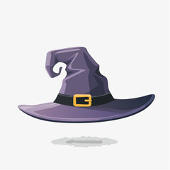 Naklejka premium Whimsical purple witch hat illustration for Halloween festivities, magical themes, or enchanting costume party designs, featuring a stylish black band and golden buckle