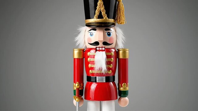 Classic wooden nutcracker soldier with festive uniform and tall hat