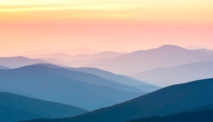 Obraz premium Serene Mountain Layers at Sunrise with Soft Pastel Sky.
