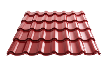 Red Metal Roof Panel on Transparent Background