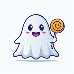Obraz premium Adorable Ghost Character Holding a Lollipop for Halloween