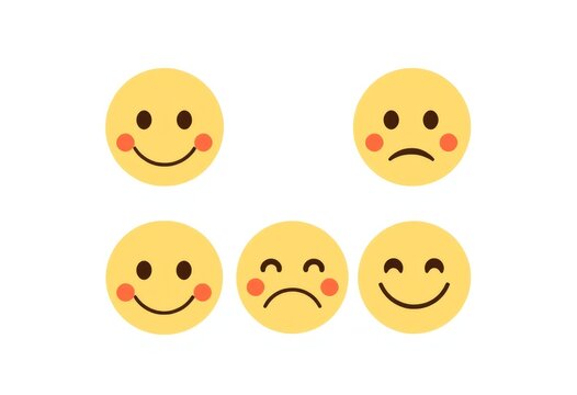 Set of expressive smiley face emoticons conveying happiness, sadness, and surprise, perfect for digital communication and design