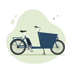 Modern flat vector illustration of a blue electric cargo bike. Eco-friendly urban transportation for delivery and family use.