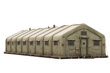Modular Military Tent Housing Unit on Transparent Background