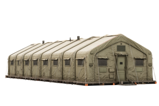 Modular Military Tent Housing Unit on Transparent Background