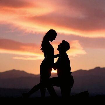 Romantischer Heiratsantrag bei Sonnenuntergang