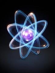 Colorful Abstract Representation of an Atom With Glowing Electrons on a Dark Background