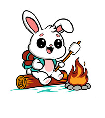cute rabbit camping backpaker
