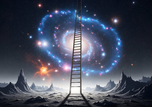 Vector design of a ski lift tower in the winter mountains under a starry night sky with Christmas trees - Powered by Adobe