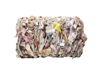 Baled Waste Paper Recycling Bundle on Transparent Background