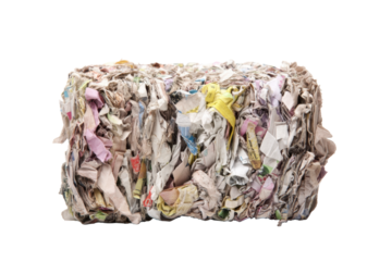 Baled Waste Paper Recycling Bundle on Transparent Background