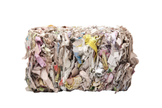 Baled Waste Paper Recycling Bundle on Transparent Background