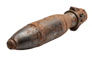 Rusted Unexploded Ordnance Isolated on Transparent Background