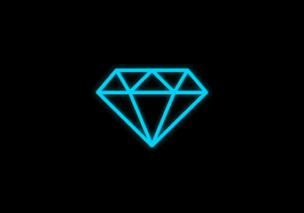 Glowing Blue Diamond Outline on Black Background.