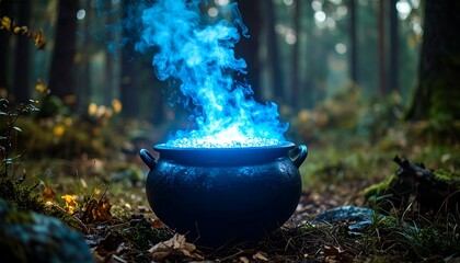 Magical cauldron in a forest