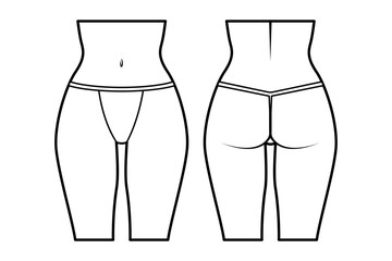 Women’s lingerie technical flat sketch. g string for stockings, front and back view, fashion design template. Women’s underwear. Isolated on white.