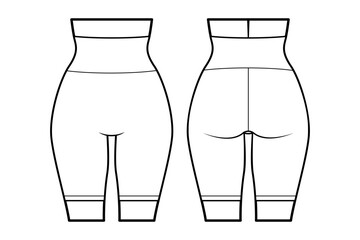 Women’s lingerie technical flat sketch. Pantaloons for stockings, front and back view, fashion design template. Women’s underwear or sportswear. Isolated on white.