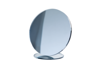 Round Glass Mirror on Stand, Minimal Transparent Background