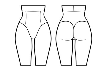 Women’s lingerie technical flat sketch. shaping thongs for stockings, front and back view, fashion design template. Women’s underwear. Isolated on white.