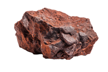 Rusty iron ore rock specimen on transparent background