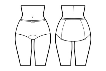 Women’s lingerie technical flat sketch. Control brief for stockings, front and back view, fashion design template. Women’s underwear. Isolated on white.