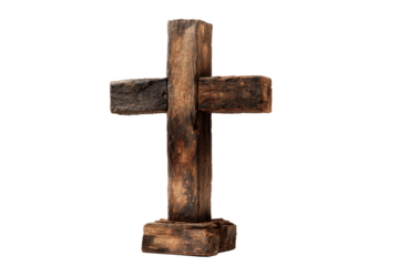 Rustic Wooden Wayside Cross on Transparent Background