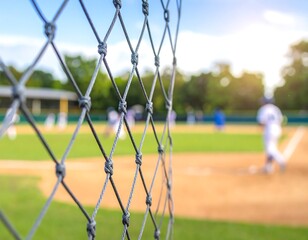 Baseball game through a chain-link fence