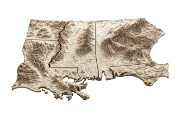 Mississippi 3D Relief Map on Transparent Background