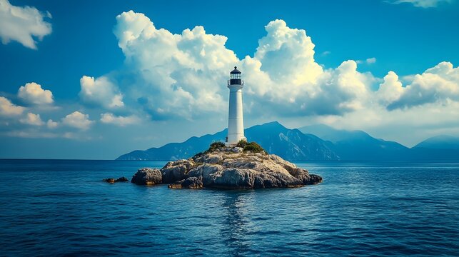 Explore scenic lighthouse on rocky island with ocean views and cloudy skies for travel destinations