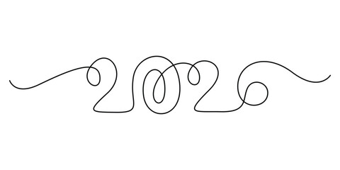 2026 Happy New Year continuous one line drawing vector illustration