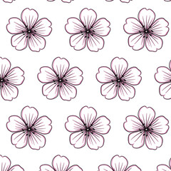 Alpine Catchfly or Silene suecica flower Seamless Pattern Hand drawn vector line art, Black and Pink Flower isolated in white. Beautiful design for textile, wallpaper, wrapping paper