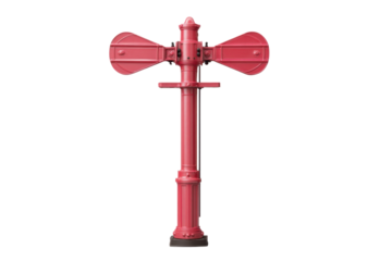 Red Mechanical Railway Semaphore Signal on Transparent Background