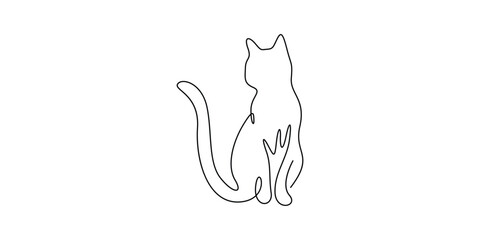 Simple cat continuous one line drawing. Single line minimal outline cute cat. Vector illustration