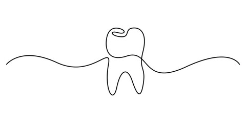 Human teeth continuous one line drawing. Single line minimal outline teeth icon. Vector illustration